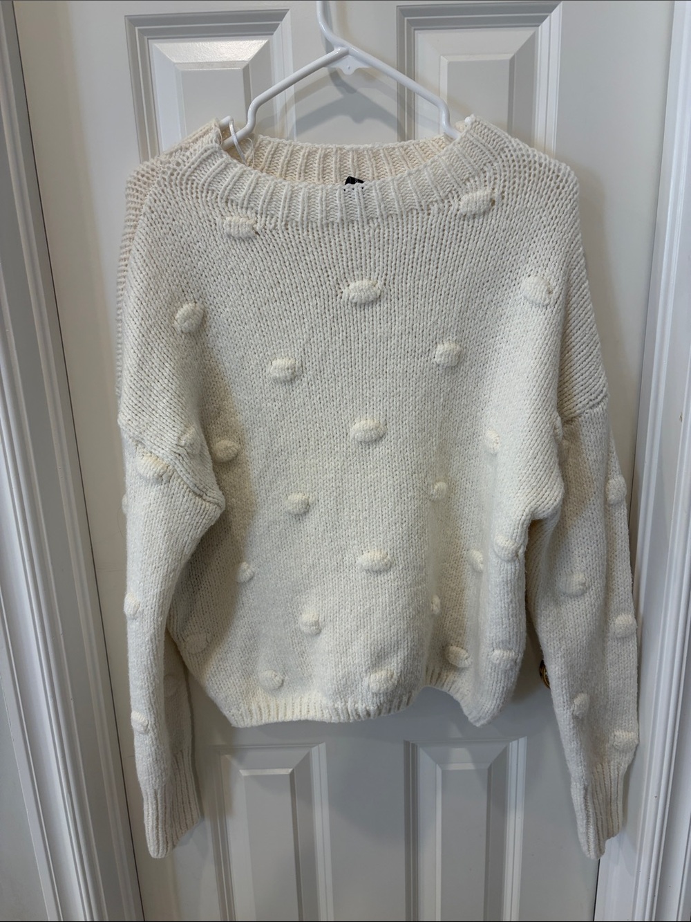 moon & madison Cream Pom-Pom Crewneck Sweater
